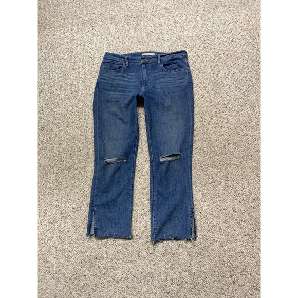 32 Levi's 724 High-Rise Crop Straight Leg Distressed Raw Slit Hem - Picture 1 of 8